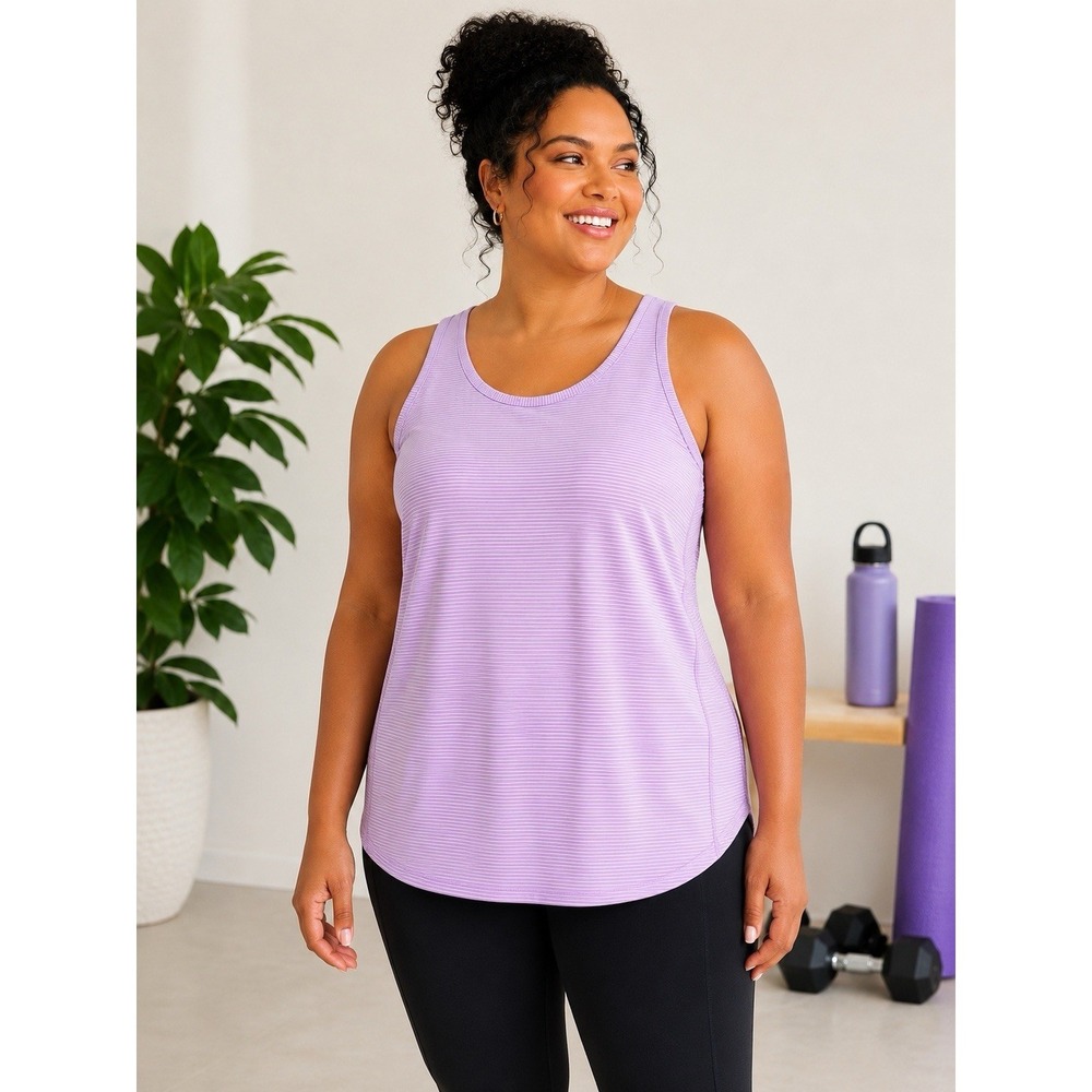 Duluth Trading Pier Genius Shelf Bra Tank XL Purple Stripe Back Zip Pocket